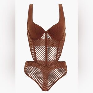 Agua Bendita Brown Crochet Bodysuit